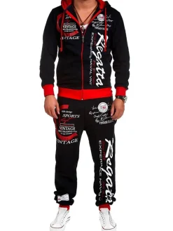 Men's Activewear 2-Piece Words Print Long Sleeves Hooded Blue