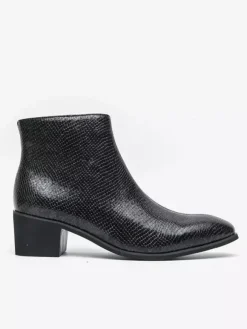 Mens Ankle Boots Snake-Print Pointed Toe Mid-Heel Zip-Up Leather Boots