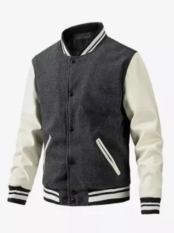 Men's Baseball Jacket Color Block Cotton Padded Plus Size Jacket