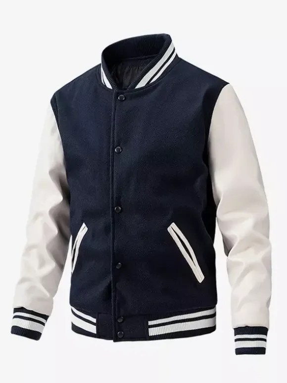 Men's Baseball Jacket Color Block Cotton Padded Plus Size Jacket