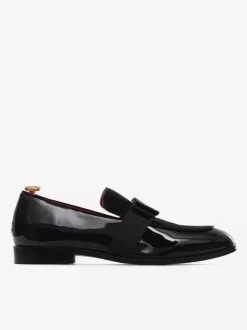 Mens Belgian Loafer Leather Slip-On Bows Round Toe Patent penny Shoes Tuxedo Prom Party Wedding Shoes