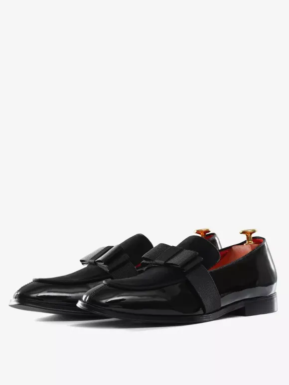 Mens Belgian Loafer Leather Slip-On Bows Round Toe Patent penny Shoes Tuxedo Prom Party Wedding Shoes