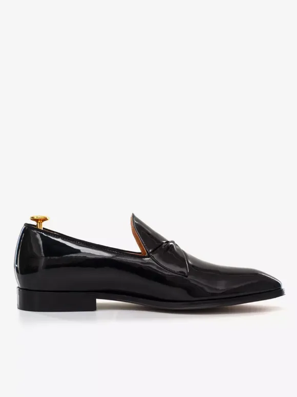 Mens Belgian Loafer Shoes Black Glossy Patent Leather Prom Party Wedding Groom Shoes