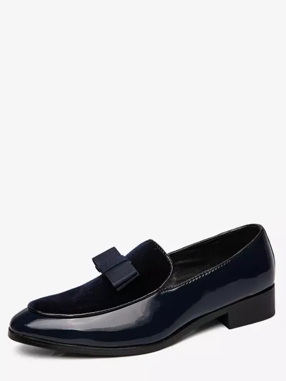 Mens Belgian Loafers Slip-Ons Pointed Toe Ribbon Decorate Penny Shoes Suede Splice Leather Moccasins Shoes