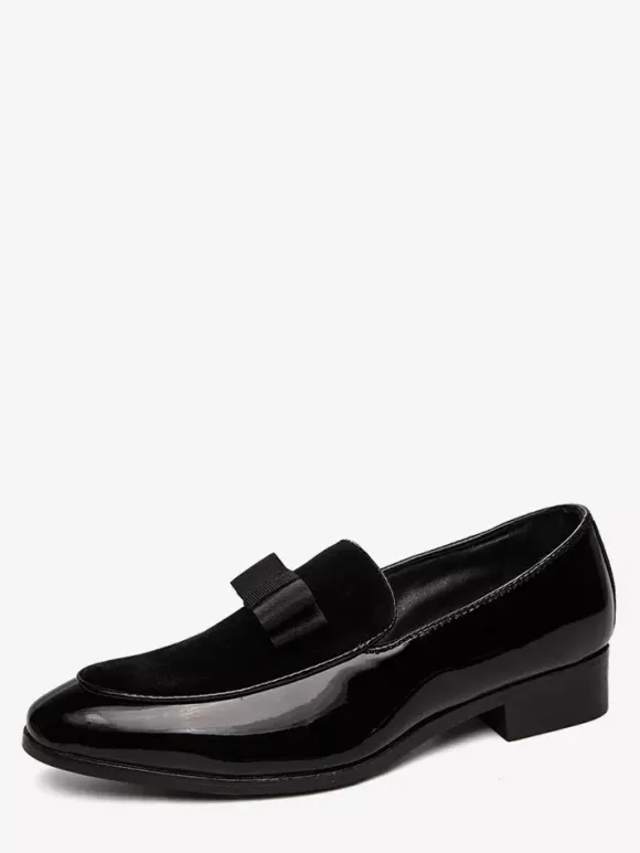 Mens Belgian Loafers Slip-Ons Pointed Toe Ribbon Decorate Penny Shoes Suede Splice Leather Moccasins Shoes