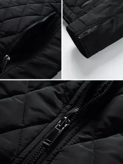 Men's Biker Jacket Casual Long Sleeve Zip Cotton Diamond Pattern Jacket