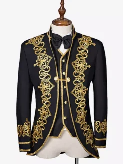 Men's Black Baroque Costume Overcoat Embroidered Court Uniform Cloth Costume
