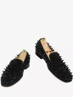 Mens Black Rivets Loafers penny Shoes Wedding Shoes Slip-On Round Toe Shining Party Prom Shoes