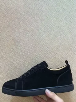 Men's Black Sneakers Round Toe Lace Up Skate Sneakers