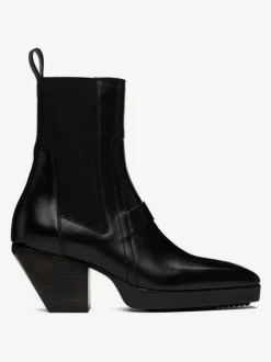 Men's Black Square Toe zigzag rubber sole rear pull tab elasticized side panels High Heel Boots Chelsea Prom Party Boots
