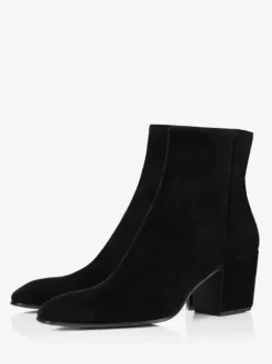 Men's Black Suede Chelsea Round Toe Slip-On Suede Block Heel Black Dress Boots