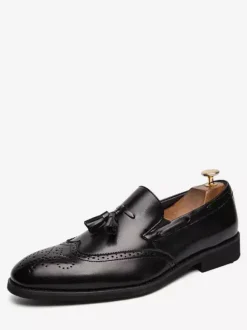 Mens Black Wingtip Tassel Loafer Slip-On Prom Party Wedding Shoes