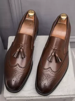 Mens Black Wingtip Tassel Loafer Slip-On Prom Party Wedding Shoes