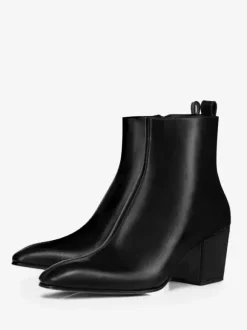 Mens Block Heel Black Pointed toe Short Boots Party Prom Dress Boots