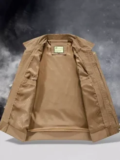 Men’s Bomber Jacket Turndown Collar Long Sleeve Side Pockets Corduroy Jacket