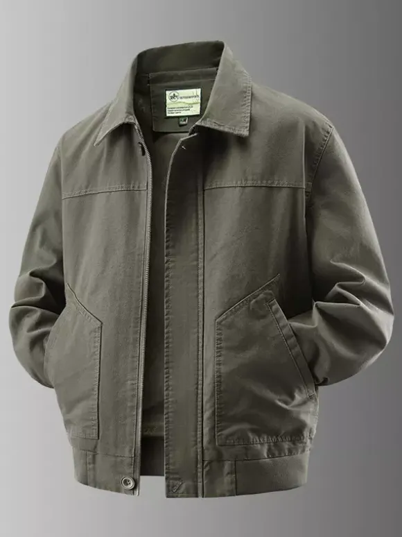 Men’s Bomber Jacket Turndown Collar Long Sleeve Side Pockets Corduroy Jacket