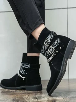 Men's Boots Chelsea Boots Black Round Toe Chains