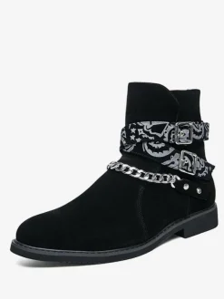 Men's Boots Chelsea Boots Black Round Toe Chains
