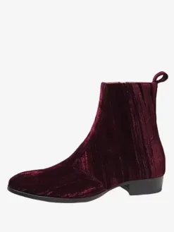 Men's Boots Chelsea Boots Burgundy Velvet Round Toe Ankle Dress Boots