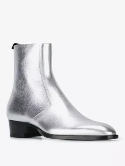 Men's Boots Chelsea Boots Silver Cowhide Round Toe Ankle Dress Boots