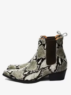 Men's Boots Chelsea Boots Snake Print Cowhide Pointed Toe Zipper Ankle Short Dress Boots