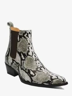 Men's Boots Chelsea Boots Snake Print Cowhide Pointed Toe Zipper Ankle Short Dress Boots