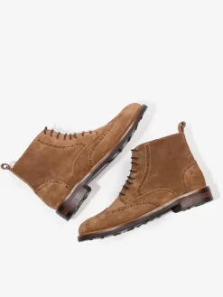 Men's Boots lace Up Ankle Work Boots Coffee Brown Cowhide Round Toe Boots