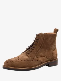 Men's Boots lace Up Ankle Work Boots Coffee Brown Cowhide Round Toe Boots