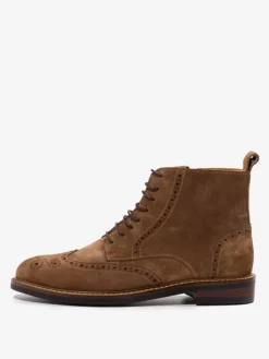 Men's Boots lace Up Ankle Work Boots Coffee Brown Cowhide Round Toe Boots