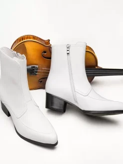 Mens Boots Slip On Pointed toe Zipper mid heel Ankle Boots