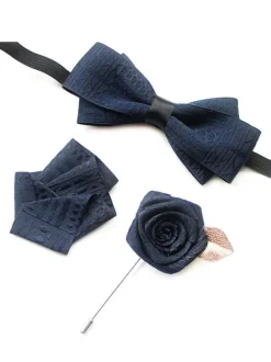 Men's Bowties - Lapel Flower - Pocket Square 3 Piece Set