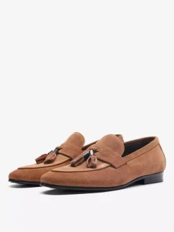 Men's Brown Loafers Tassel Round Toe Micro Suede Loafer Shoes