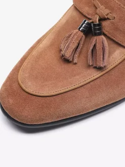 Men's Brown Loafers Tassel Round Toe Micro Suede Loafer Shoes