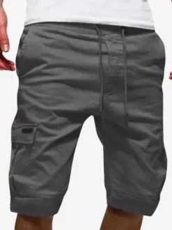 Men's Cargo Shorts Drawstring Waist Summer Casual Outdoor Shorts With Pockets