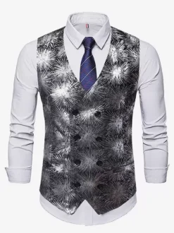 Men's Casual Double Breasted Vest Stamping Printing Sleeveless Jacket