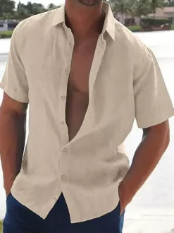 Men's Casual Shirts Turndown Collar Short Sleeve Summer Beach Shirts