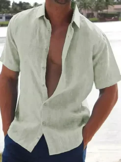 Men's Casual Shirts Turndown Collar Short Sleeve Summer Beach Shirts