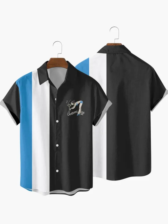 Men's Casual Shirt Turndown Collar Casual Cuffed Printed Nude Men's Shirts
