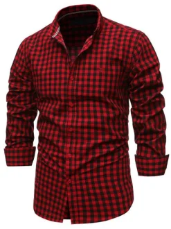 Men's Casual Shirt Turndown Collar Chic Plaid Red Men's Shirts