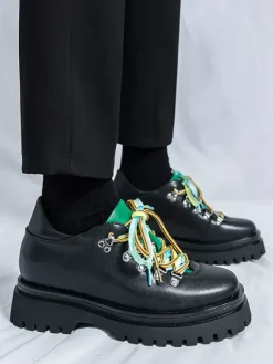 Mens Casual Shoes Anti-Slip Platform Sole With Colorful Laces Streetwear Shoes