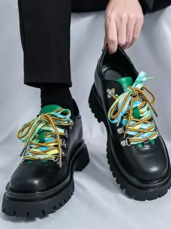 Mens Casual Shoes Anti-Slip Platform Sole With Colorful Laces Streetwear Shoes