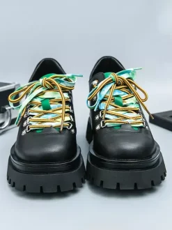 Mens Casual Shoes Anti-Slip Platform Sole With Colorful Laces Streetwear Shoes