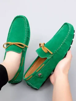 Men's Casual Shoes Suede Bow Slip On Driving Shoes
