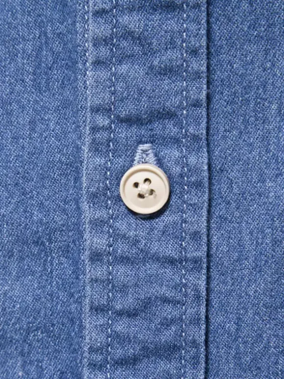 Men's Casual Solid Color Long-Sleeved Shirt Slim Fit Denim Shirt