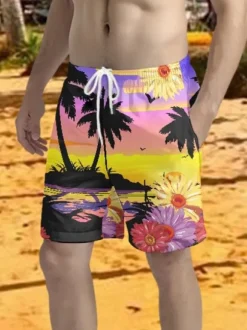 Men's Casual Tropical Print Shorts Hawaii Vacation Pants