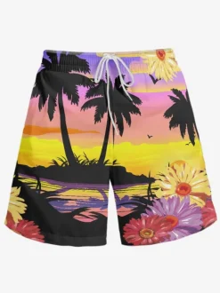 Men's Casual Tropical Print Shorts Hawaii Vacation Pants