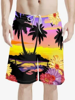 Men's Casual Tropical Print Shorts Hawaii Vacation Pants