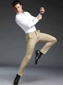 Men's Casual Trousers Slim Fit Fashion Straight Formal Wear Plus Velvet Thickened Trousers