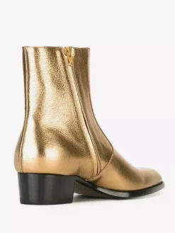 Men's Chelsea Boots Genuine Leather Gold Chunky Heel Round Toe Fashion High Gloss Short Boots