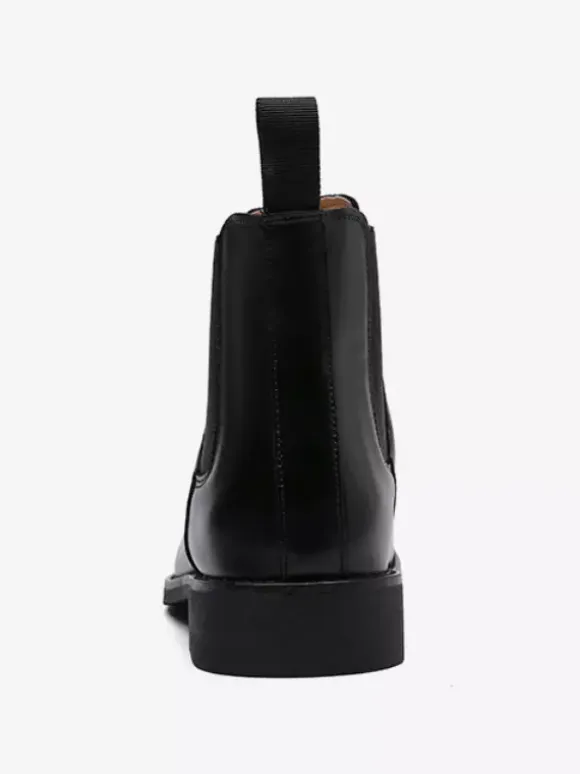 Mens Chelsea Boots Low Heel Black Pointed Toe Leather Ankle Boots